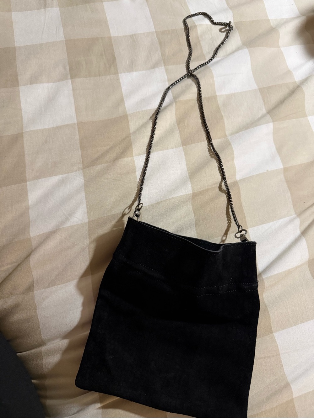 Free people Black Suede Crossbody Bag with Chain Strap of cow leather